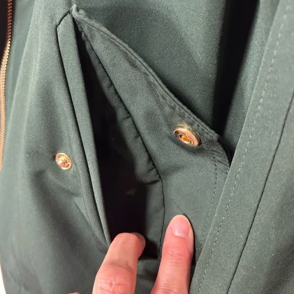 LOFT Dark Green Hooded Jacket with Gold Accents - Picture 4 of 12